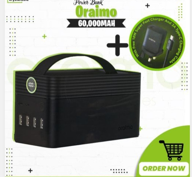 Oraimo 22.5W Super Fast 5 Output Port LED Light 60000mA Power Bank