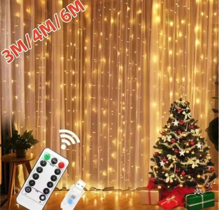 6x3M/3x3m Curtain Garland on The Window USB Power Fairy Lights Festoon with Remote New Year Garland Led Lights Christmas Decor
