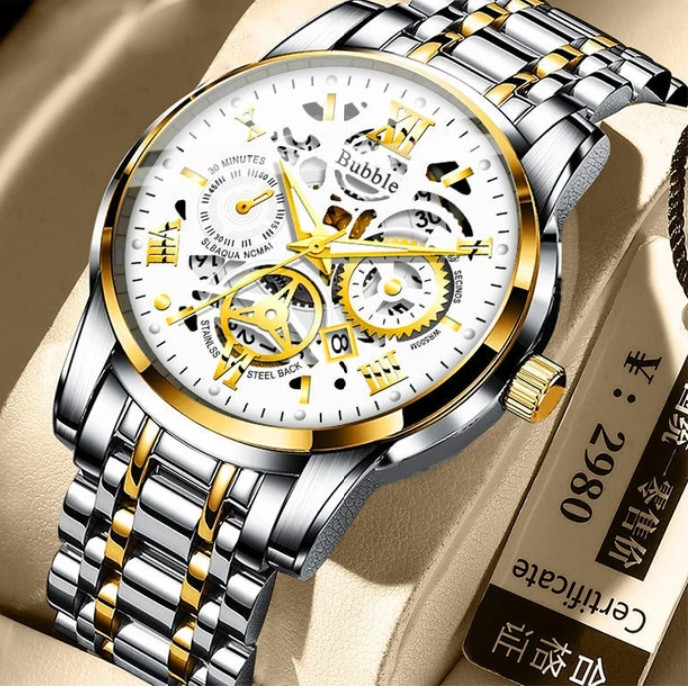 Watch For Men Trendy High end Light Luxury Versatile Quartz Watches Waterproof Roman Hollow Male's Clock Watch Quality set