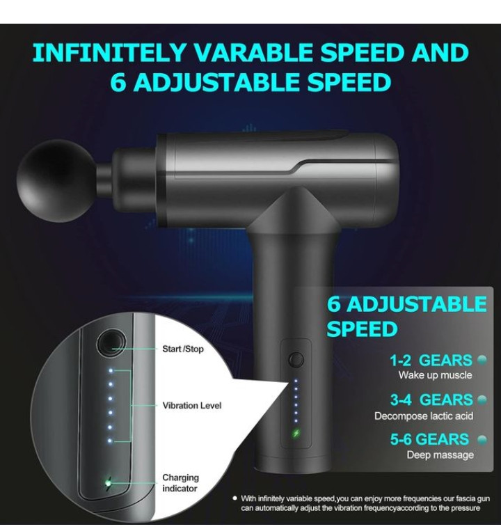 OVEYA Handheld Hammer Massager Gun Therapy With 6 Heads 2200mAh