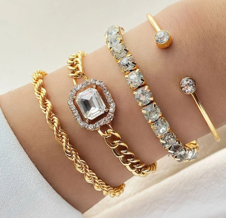 4 PCS Multi-layer Zircon Alloy Bracelets Adjustable Bangle Men's and Women's Retro Punk Style 2023 Fashion Jewelry