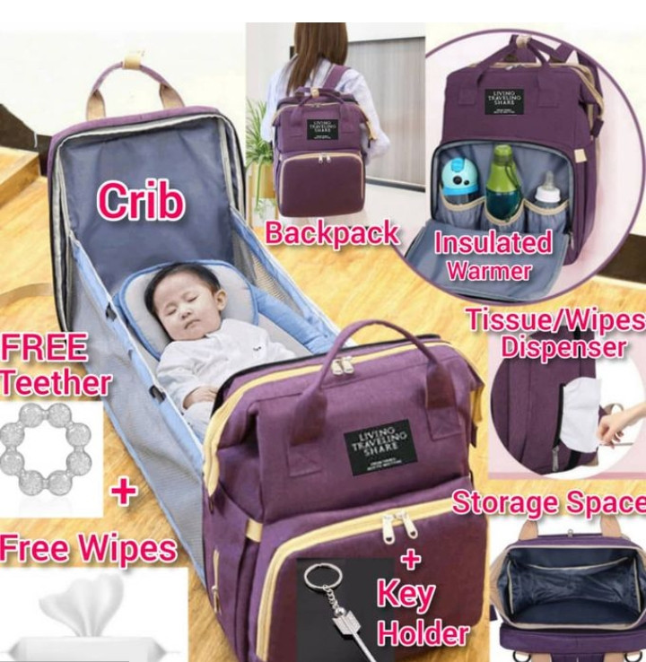 Quality set Multipurpose Foldable Baby Bag And Baby Cot Bed+ Free Teether,wipe And Key Holder Combo
