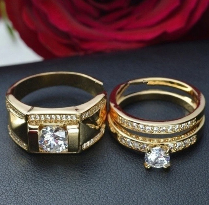 Engagement ring and wedding rings