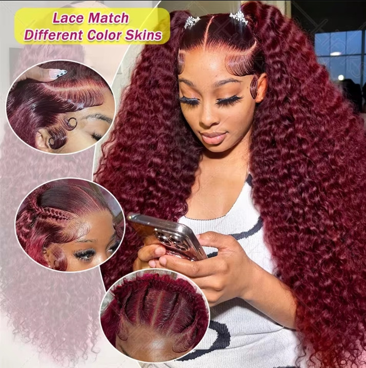 Burgundy 99J Deep Wave Lace Front Wigs Human Hair Lace Frontal Wig HD Transparent Lace 13x6 Red Colored Brazilian Hair For Women