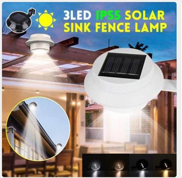 3 LED Solar Sink Lamp Gutter Light OutdoorGardenYardWallFencePathway Lamp WhiteWhite