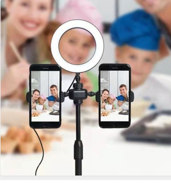 LED Double Cell Phone Holder/Stand For Live Stream,Makeup