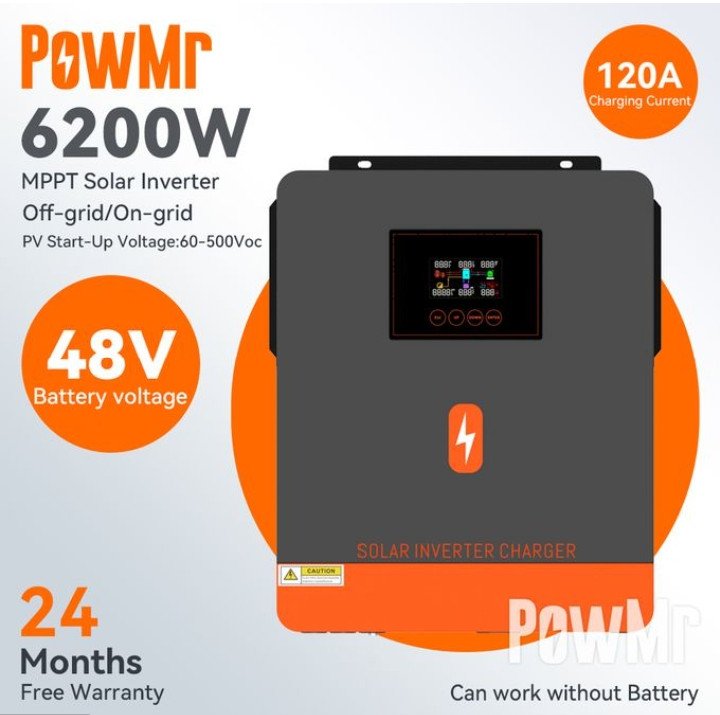PowMr 6.2KW 120A MPPT Hybrid Solar Inverter 48V 500VOC 230V