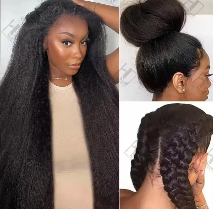 Full 360 Hd Lace Front Wig Kinky Yaki Straight HD Transparent Lace Front Human Hair Wig 40Inch Straight Human Hair Wig For Women