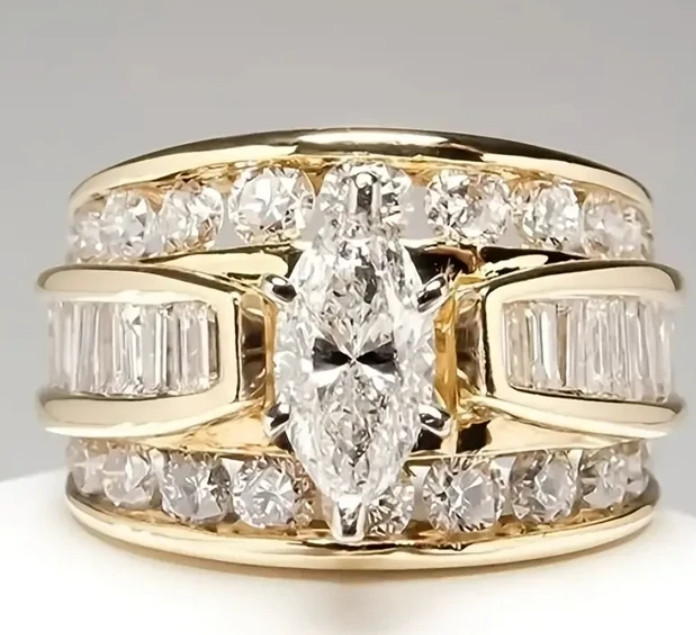 Gorgeous Three-Row White Zircon Engagement Rings Fashion Gold Color Party Anniversary Wedding Rings for Women Engagement ring